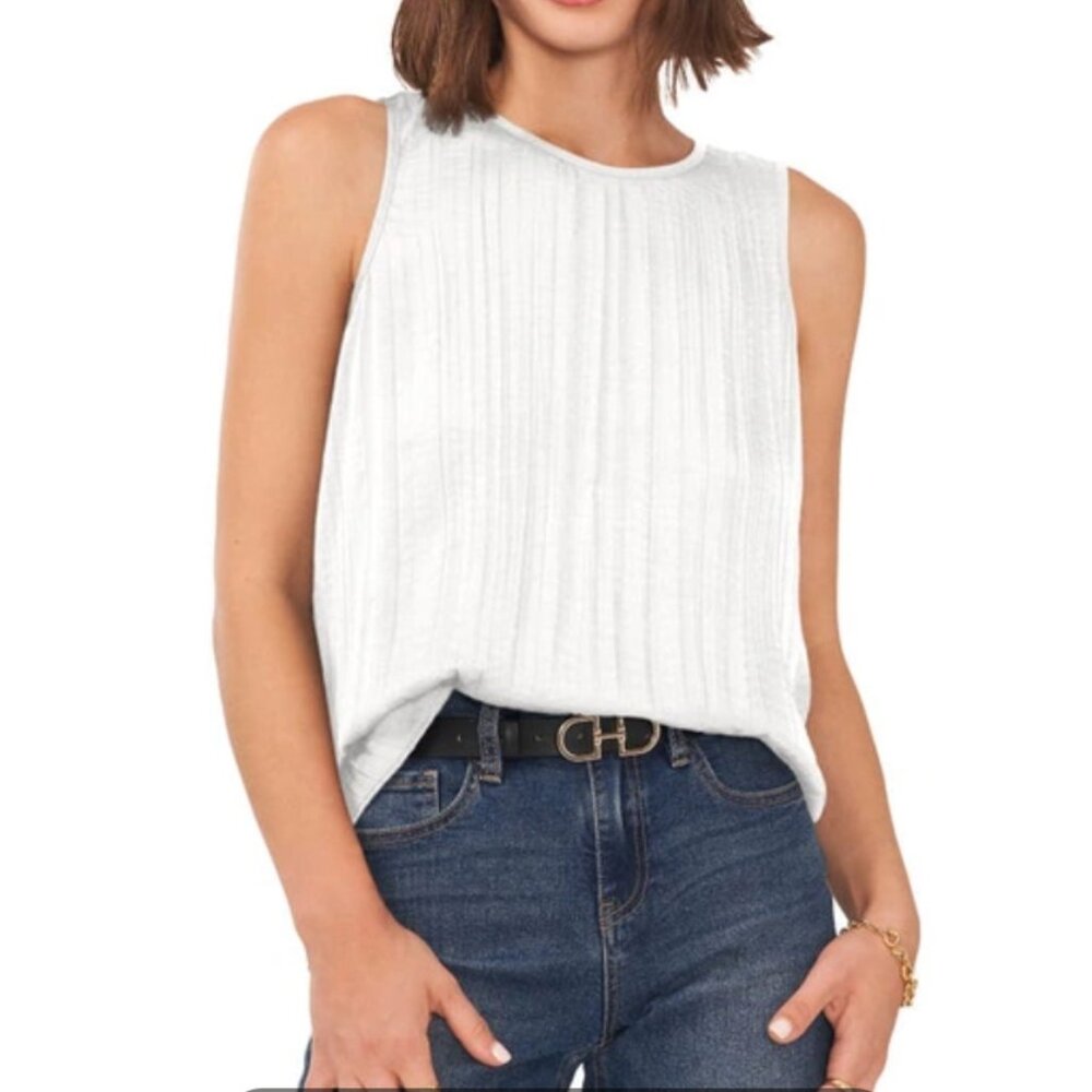 Summer Clean Girl Aesthetic Vince Camuto Pleated Sleeveless Blouse Small NWT